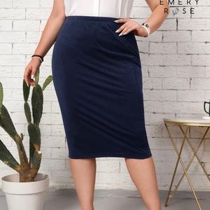 4XL Navy Blue Midi Skirt